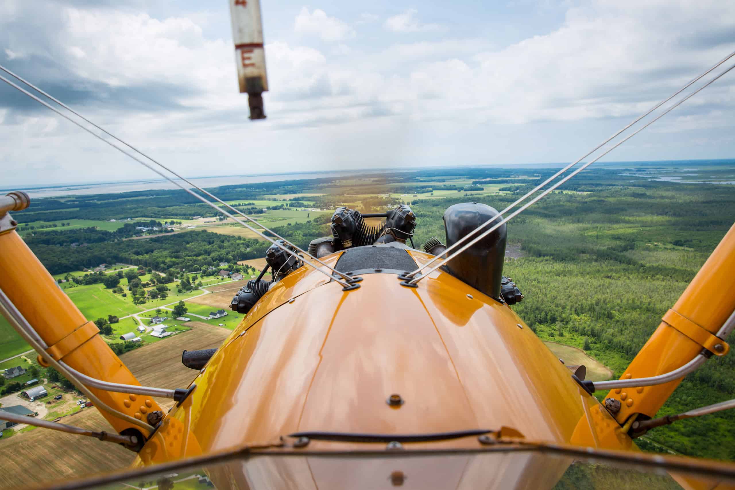 First person view from a historic aircraft taking flight over Pungo Virginia Beach