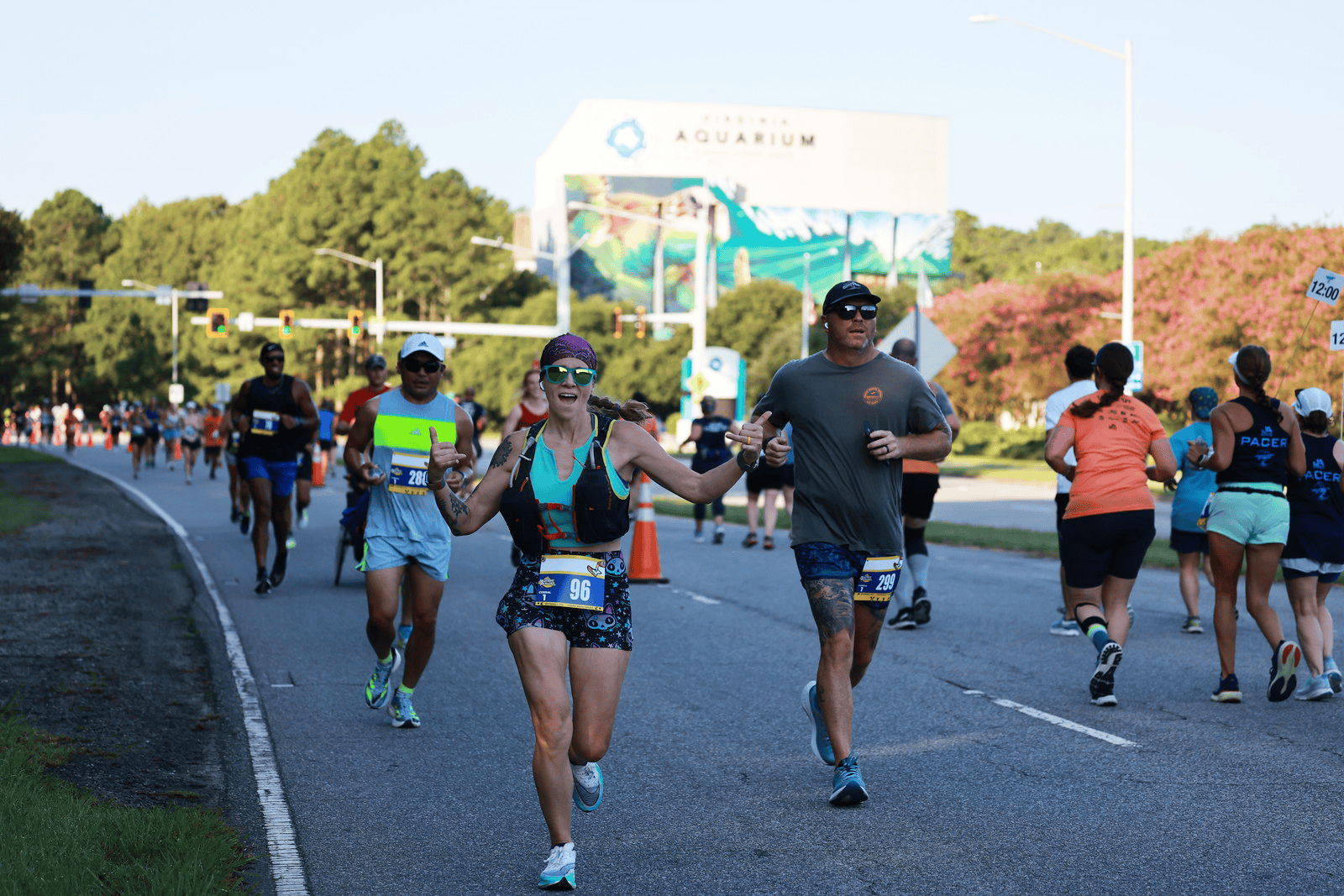 Athletes running for a race on paved road