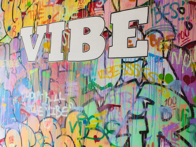 Colorful graffiti mural featuring the word 